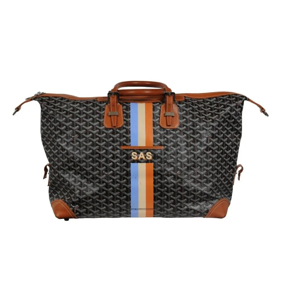 Goyard Boeing 45 Black Brown Leather Duffle Travel Carry On Vacation Weekend Bag